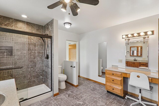 4204 E Dr, Wonder Lake, IL 60097 - bathroom with vanity, a shower stall, and ceiling fan