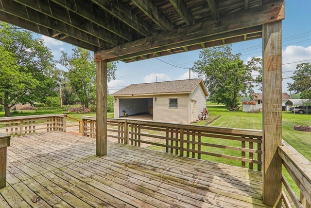 4204 E Dr, Wonder Lake, IL 60097 - wooden terrace with a lawn and an outbuilding