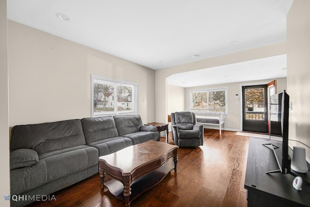 living room with wood finished floors