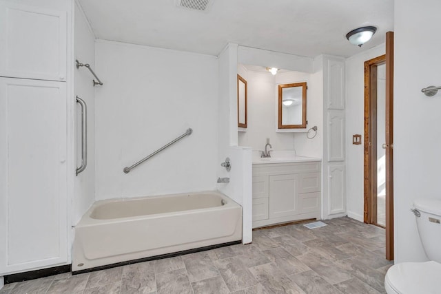 full bathroom featuring shower / tub combination, vanity, and toilet