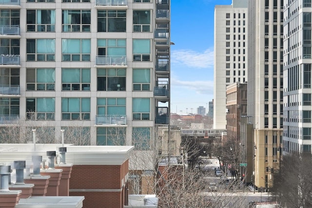 view of building exterior with a city view