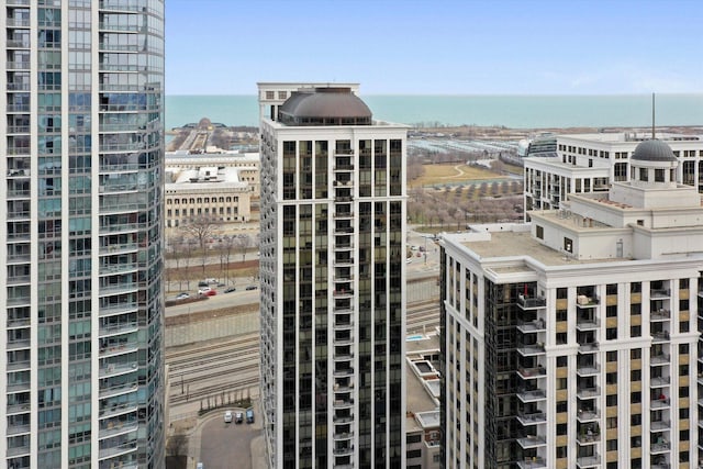 view of city with a water view