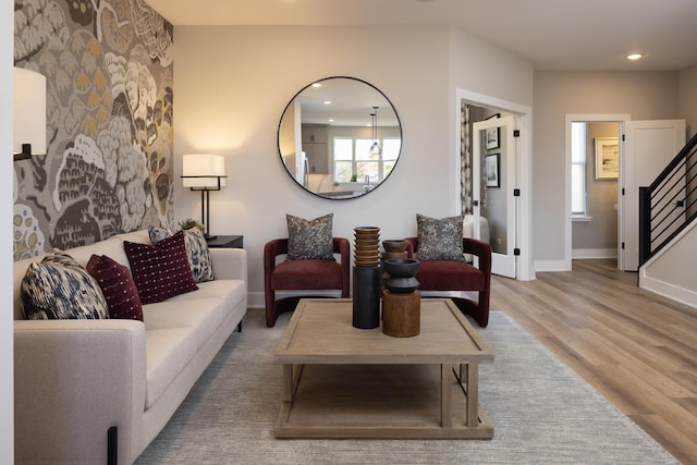 living room with hardwood / wood-style flooring