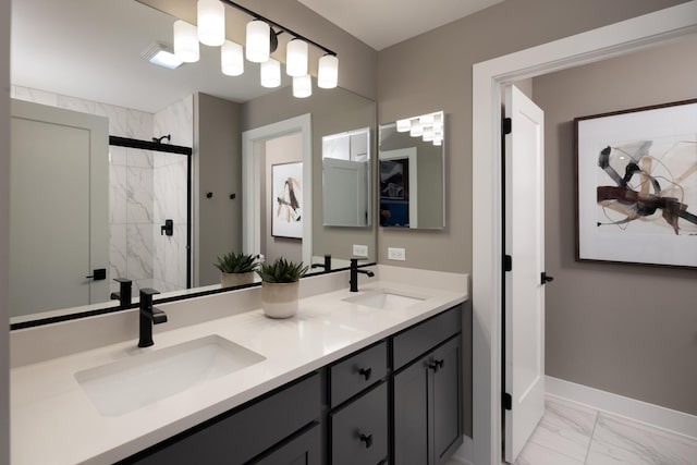 bathroom with vanity and an enclosed shower