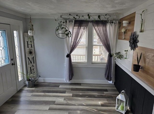 foyer with dark hardwood / wood-style floors