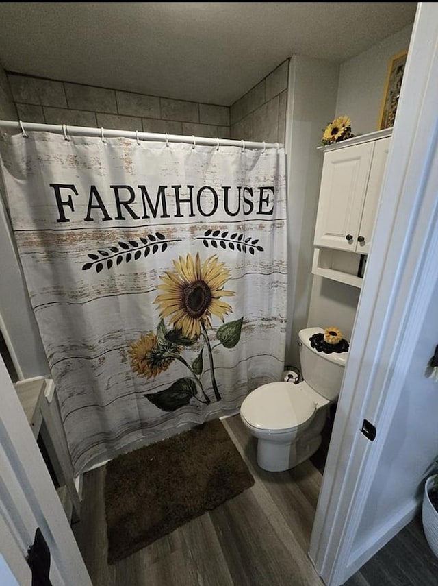 bathroom with hardwood / wood-style flooring and toilet