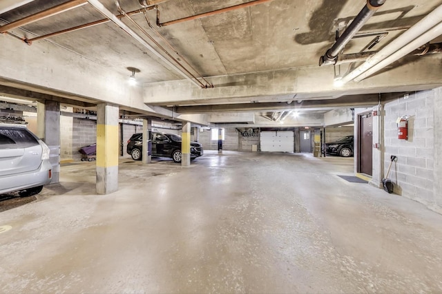 parking deck with concrete block wall