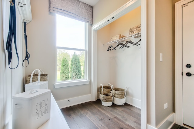 mudroom with hardwood / wood-style flooring