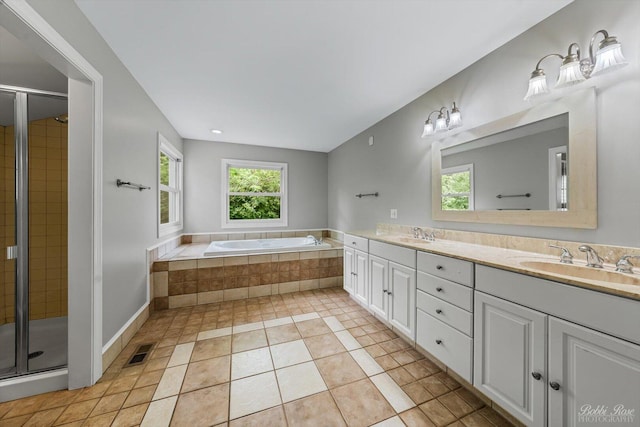 6N356 Dunham Rd, Wayne, IL 60184 - bathroom with double vanity, healthy amount of natural light, a bath, and a stall shower