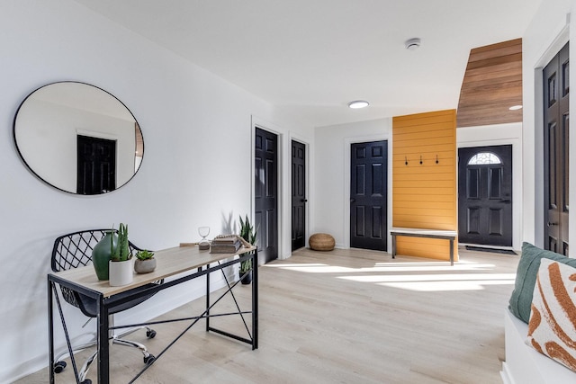 home office featuring light hardwood / wood-style flooring