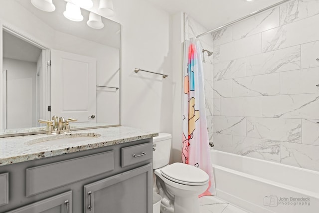 full bathroom featuring vanity, toilet, and shower / bath combo with shower curtain