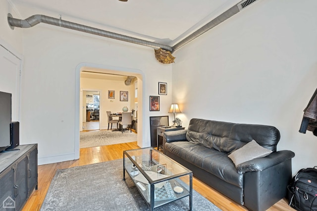 living room featuring light wood-type flooring