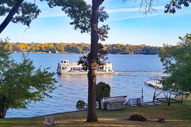 view of dock with a water view