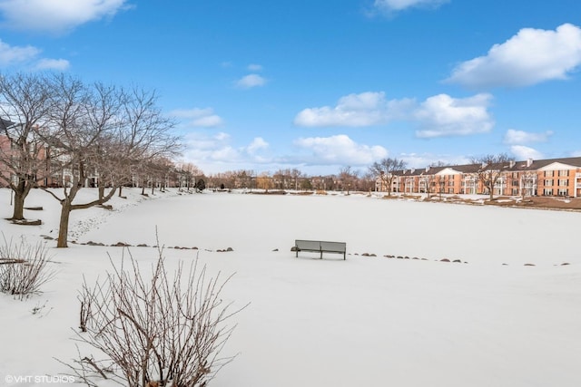 snowy yard with a residential view