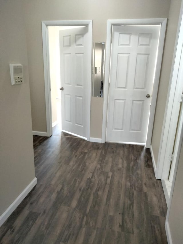 hall with dark hardwood / wood-style flooring