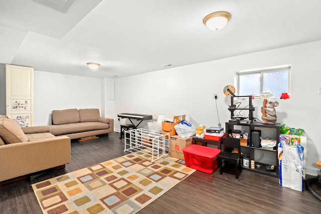 interior space with dark hardwood / wood-style floors