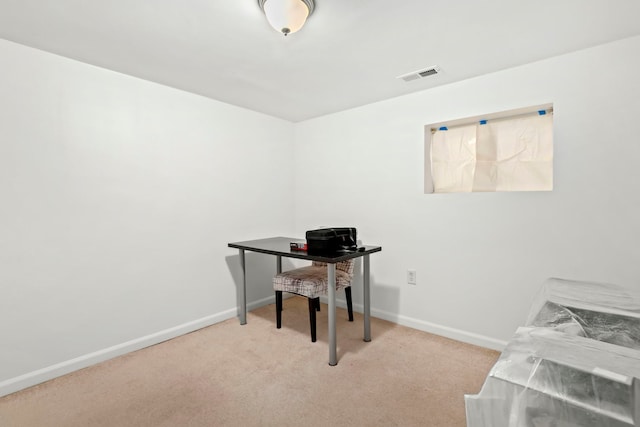 view of carpeted home office