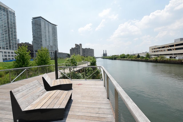 view of dock featuring a water view