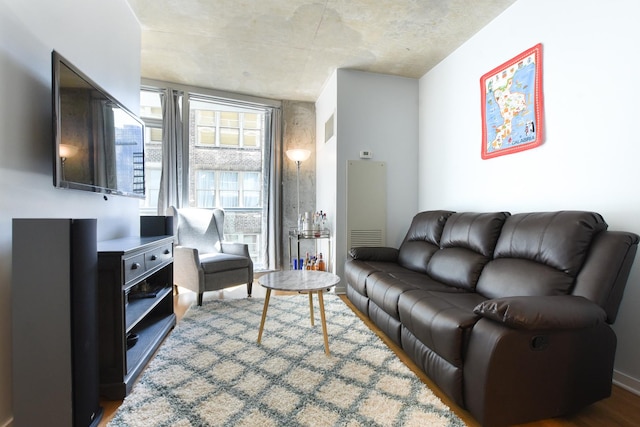 living room with dark wood-type flooring