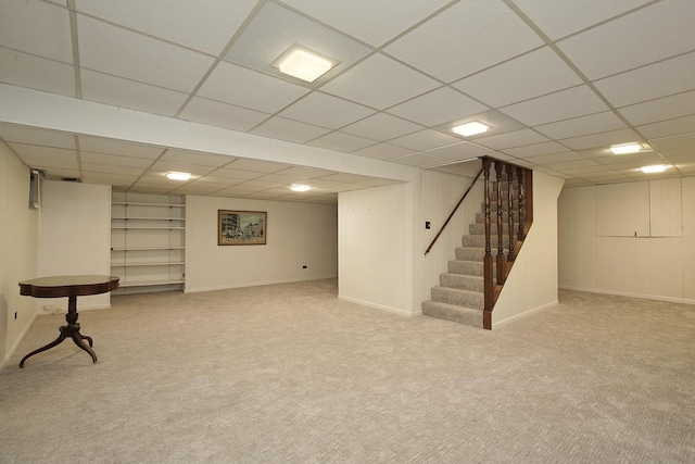 basement with light colored carpet