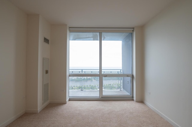 empty room featuring floor to ceiling windows and light colored carpet