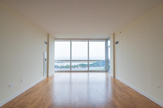 unfurnished room featuring light hardwood / wood-style floors and expansive windows