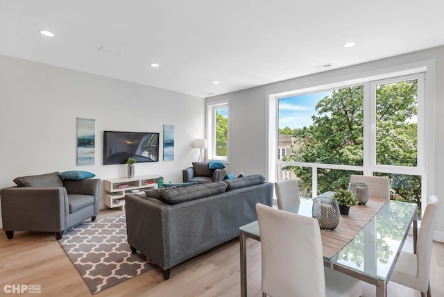 living room featuring light wood-type flooring