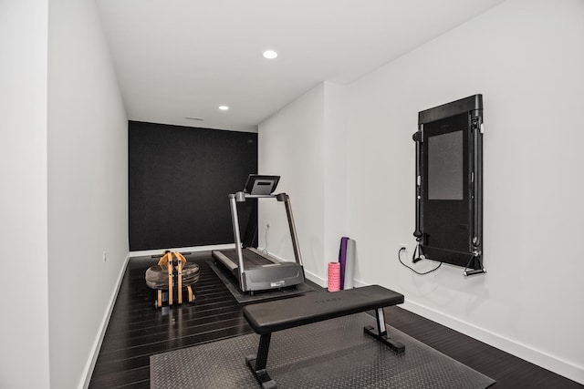 1319 Lincoln St, Evanston, IL 60201 - exercise room with recessed lighting, wood finished floors, and baseboards