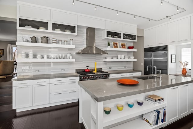 1319 Lincoln St, Evanston, IL 60201 - kitchen featuring open shelves, built in fridge, and a sink