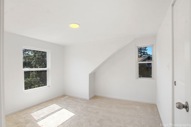 additional living space with a wealth of natural light and light colored carpet