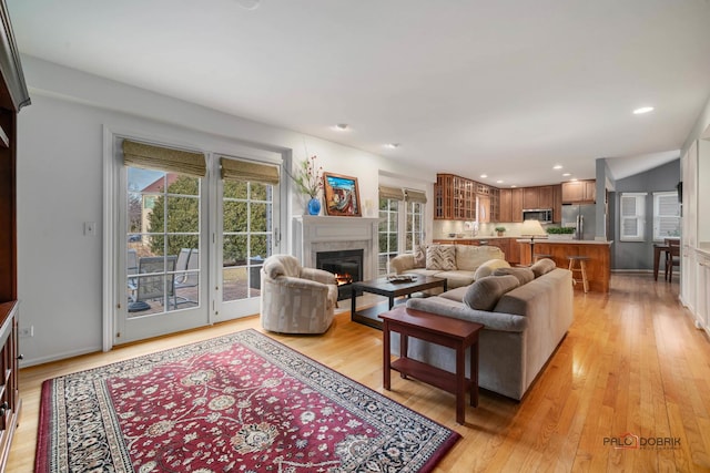 living room with light hardwood / wood-style flooring