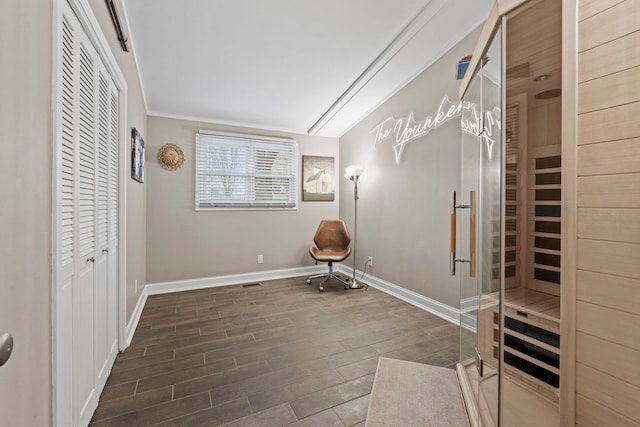 unfurnished room featuring dark hardwood / wood-style flooring