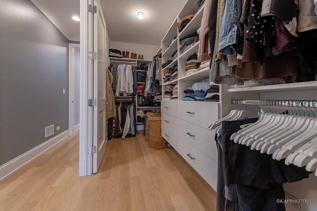 spacious closet featuring light wood-type flooring