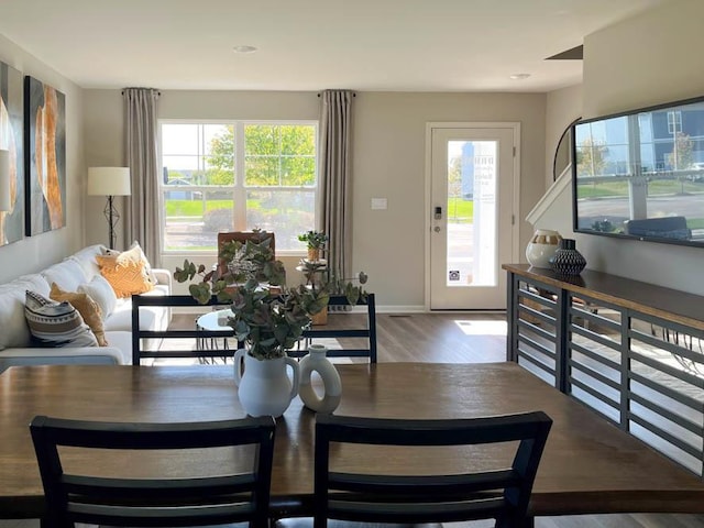 dining space featuring hardwood / wood-style flooring and a healthy amount of sunlight