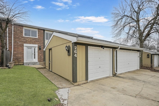 garage with a lawn