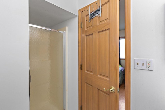 bathroom with a stall shower