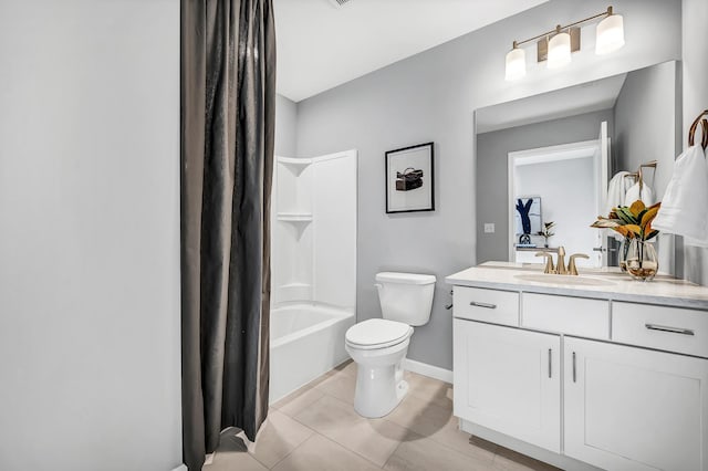 full bathroom featuring tile patterned flooring, vanity, toilet, and shower / bath combo