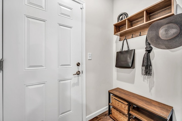 mudroom with dark hardwood / wood-style floors