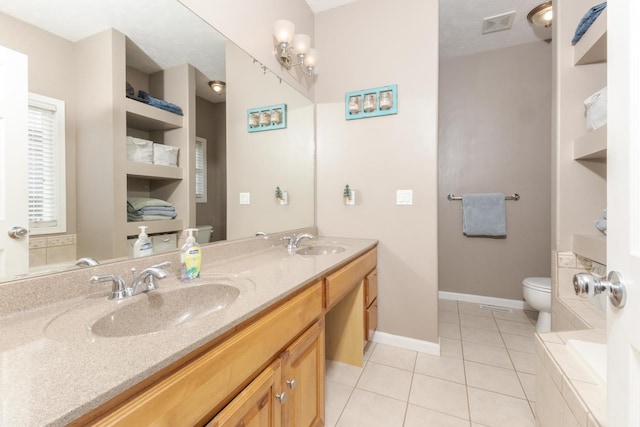 bathroom with vanity, tile patterned flooring, and toilet