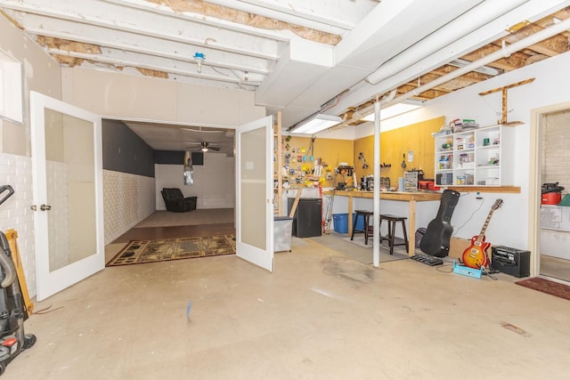 basement featuring a workshop area