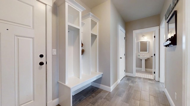 mudroom with hardwood / wood-style floors