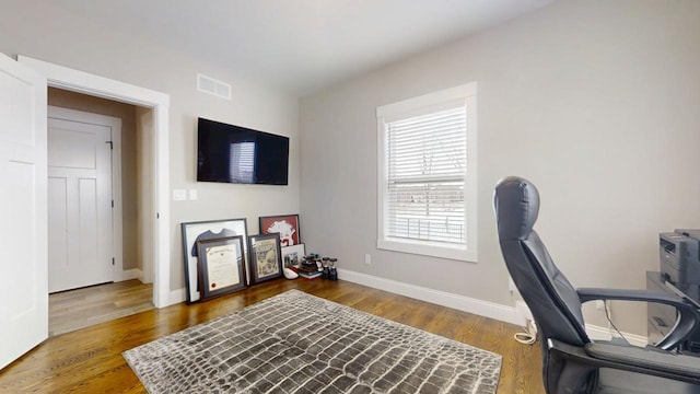 office space featuring dark hardwood / wood-style floors