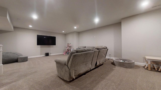 home theater with carpet