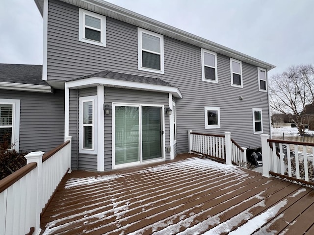 view of snow covered deck