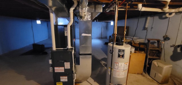 utility room with water heater and heating unit