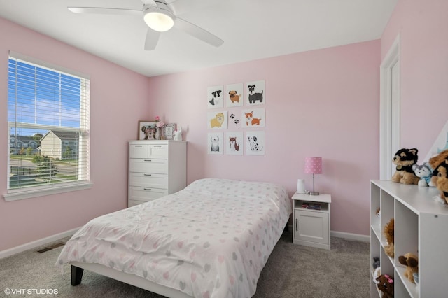 bedroom with carpet flooring and ceiling fan