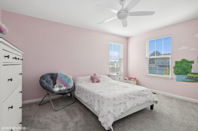 bedroom featuring carpet flooring and ceiling fan