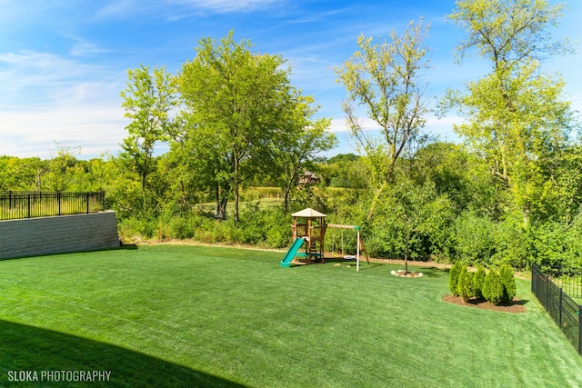 view of yard featuring a playground