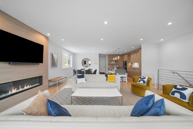 1834 N Rockwell St Unit 1R, Chicago, IL 60647 - living area with light wood-type flooring, recessed lighting, and a fireplace