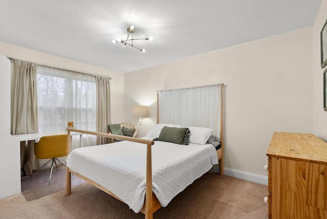 bedroom featuring light carpet